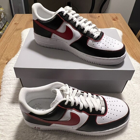Nike Air Force 1 Low Mens Custom Colorblock Design Black Red White Size 11